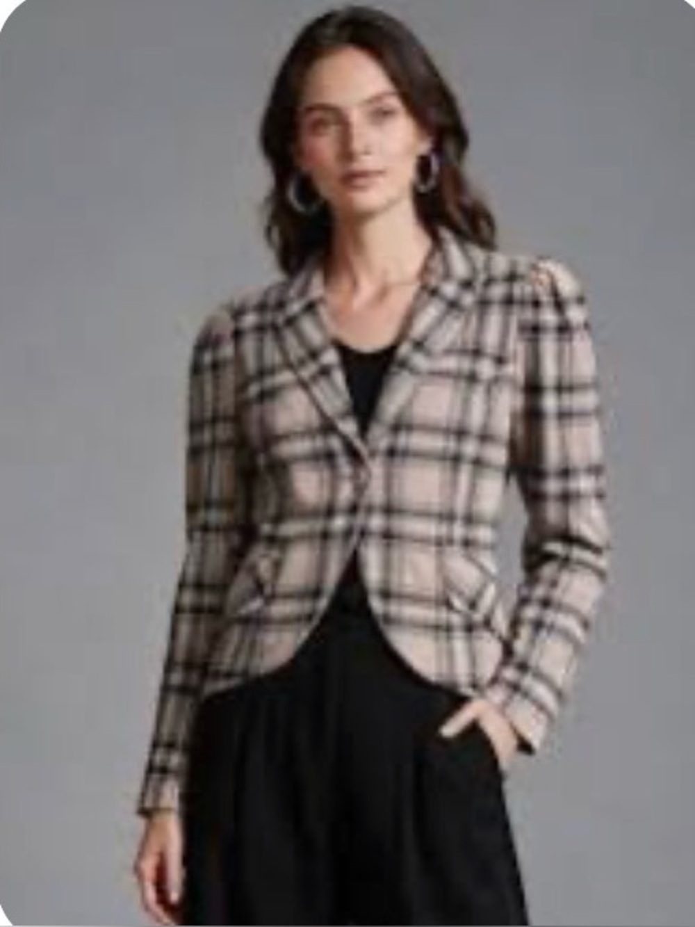 Rachel Zoe Professional Plaid Tailored Blazer Gray/Brown Corporate Chic Classy